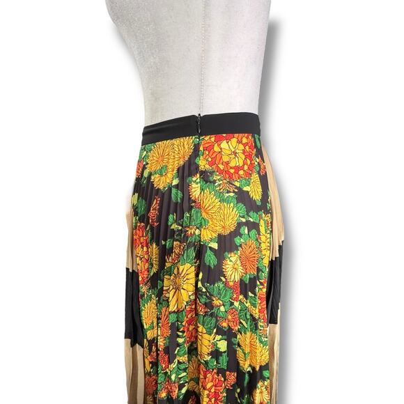 Lucille Asymmetric Pleated Skirt Marigold Floral Print Colorblock Maximalist - Picture 4 of 9